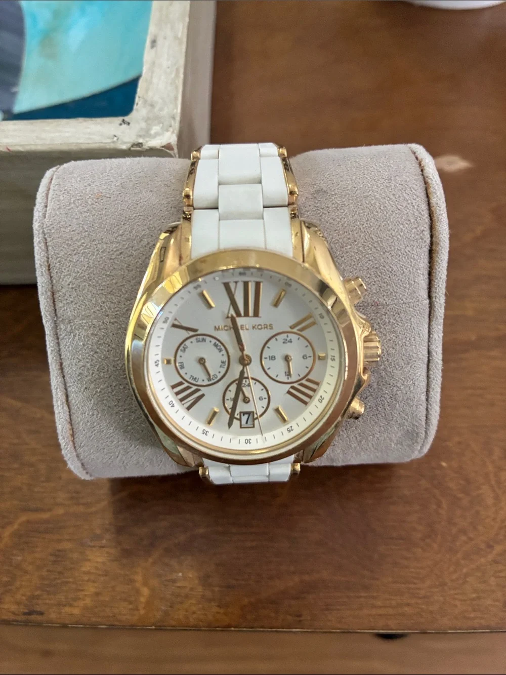 Michael Kors White and Gold Ceramic-Link Chronograph Watch